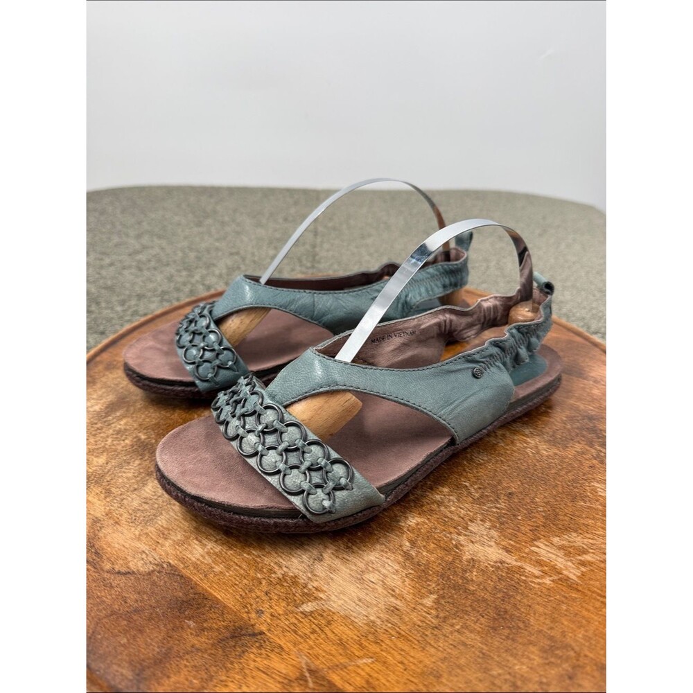 Bussola Sandals Wm 39 (US 8-8.5) Blue Leather Elastic Slingback Flat Chainlink